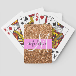 Jeu De Cartes Nom Monogramme Paillettes Rose & Cuivre Glamour
