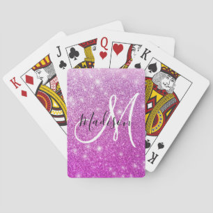 Jeu De Cartes Nom monogramme paillettes violet Girly & Glam