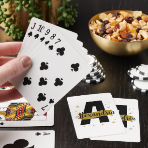 Jeu De Cartes Nom monogramme personnalisé noir et or