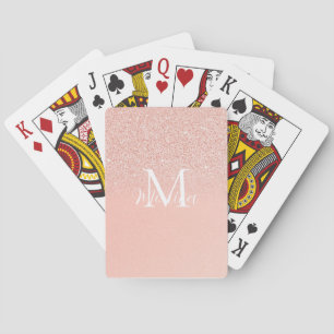 Jeu De Cartes Nom Monogramme Rose Bébé Pailleté Élégant Minimali