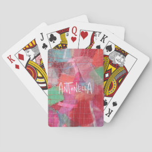 Jeu De Cartes Nom monogramme rouge rose abstrait girly motif coo
