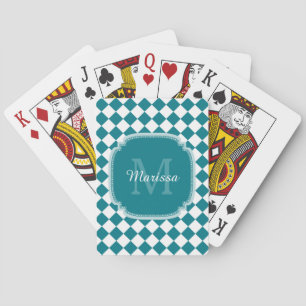 Jeu De Cartes Nom Monogrammé Turquoise et blanc tendance