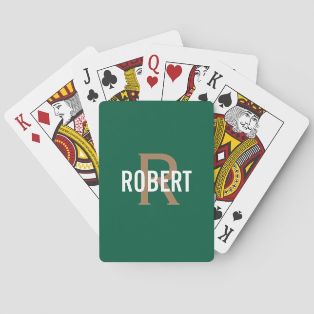 Jeu De Cartes Nom monographique en or vert foncé moderne (dos)
