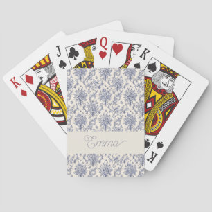 Jeu De Cartes Nom Motif Toile de Jouy Bleu Pays Français