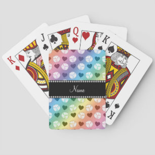 Jeu De Cartes Nom personnalisé arc-en-ciel volleyballs et coeurs