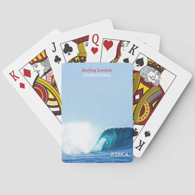 Jeu De Cartes Nom personnalisé Blue Tube Wave Surf Lombok Indoné (dos)