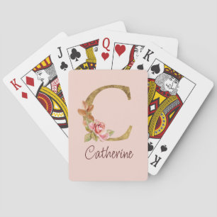 Jeu De Cartes Nom personnalisé Blush Rose Fleur Lettre C en Or