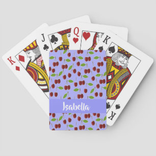 Jeu De Cartes Nom personnalisé cerises motif bleu