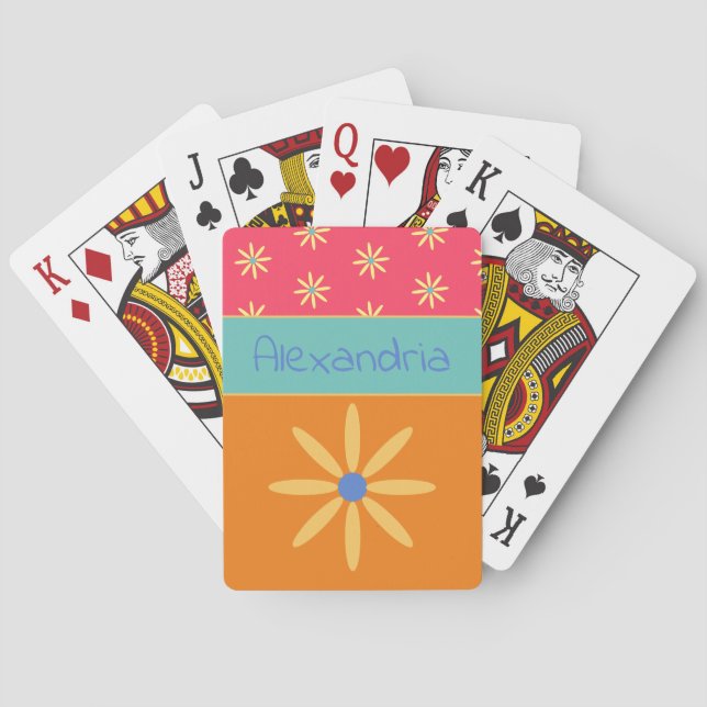 Jeu De Cartes Nom personnalisé de la fleur rétro (dos)