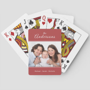 Jeu De Cartes Nom personnalisé de votre photo rouge