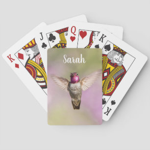 Jeu De Cartes Nom personnalisé du colibri rose et pourpre