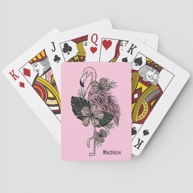 Jeu De Cartes Nom personnalisé et couleur Flamant rose rose (dos)