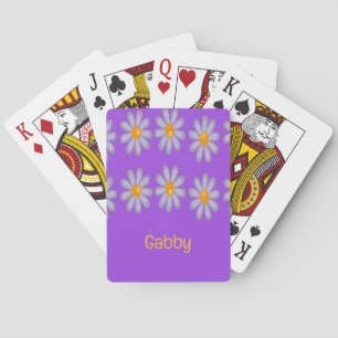 Jeu De Cartes Nom personnalisé fleurs bleues sur violet