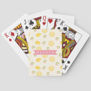 Jeu De Cartes Nom personnalisé floral citron été personnalisé