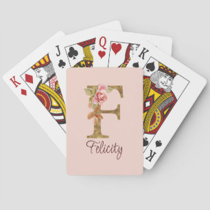 Jeu De Cartes Nom personnalisé Lettre F Rose Blush Feuille d'Or