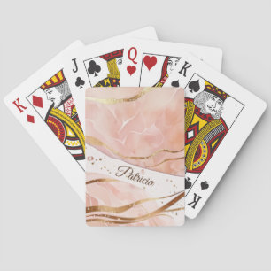 Jeu De Cartes Nom personnalisé Luxe Marbre Rose