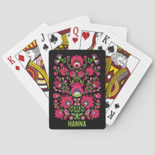 Jeu De Cartes Nom personnalisé Maroon symétrique Folk Wycinanki