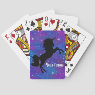 Jeu De Cartes Nom personnalisé mignon noir/violet Unicorn Galaxy