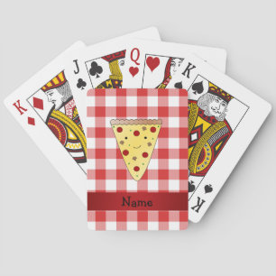 Jeu De Cartes Nom personnalisé mignon pizza rouge à damiers