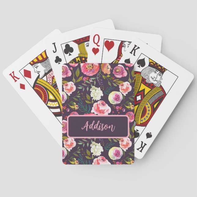 Jeu De Cartes Nom personnalisé Moderne Boho Floral monogramme (dos)