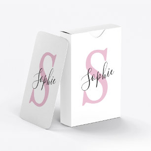 Jeu De Cartes Nom personnalisé moderne Monogramme rose
