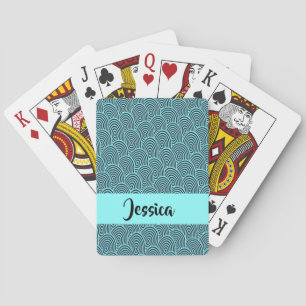Jeu De Cartes Nom personnalisé ondes spirales bleues