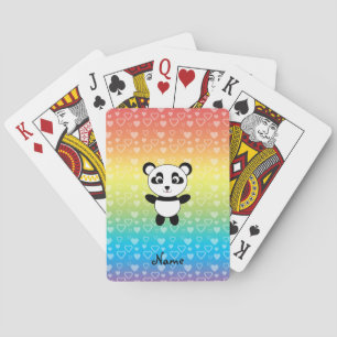 Jeu De Cartes Nom personnalisé panda coeur arc-en-ciel