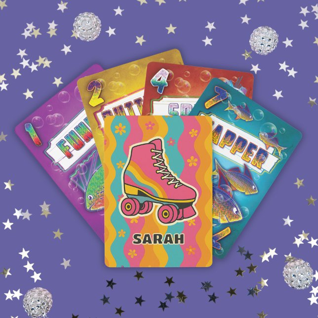 Jeu De Cartes Nom Personnalisé Roller Skating Girl Jouer (Custom Name Roller Skating Girl Playing Poker Cards
)