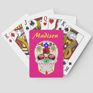 Jeu De Cartes Nom personnalisé rose Crâne sucre Art mexicain
