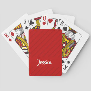Jeu De Cartes Nom personnalisé rouge diagonale plastique texturé