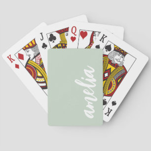 Jeu De Cartes Nom personnalisé script feu vert sauge et blanc