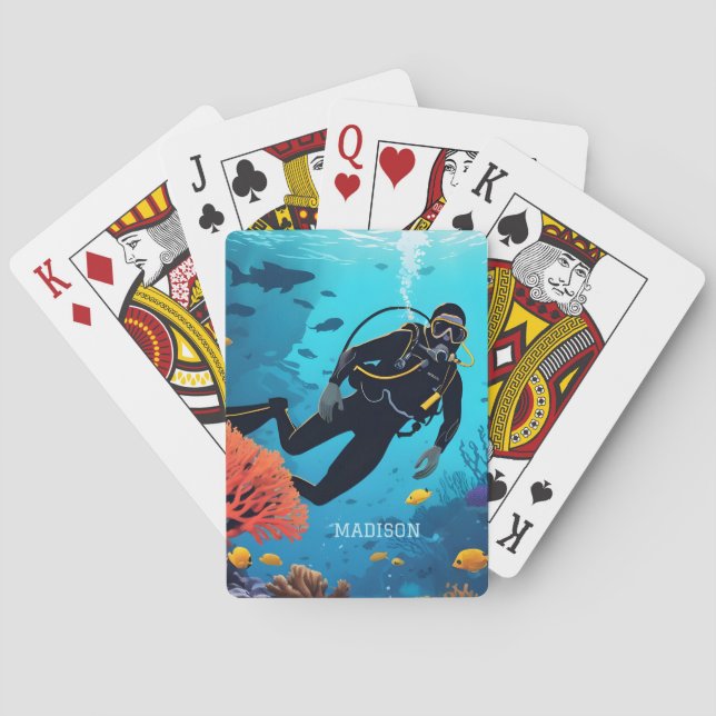 Jeu De Cartes Nom personnalisé Scuba Diver (dos)