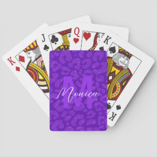 Jeu De Cartes Nom personnalisé stylé Glitter Violet Léopard 