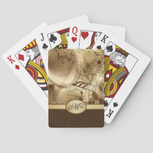 Jeu De Cartes Notes musicales du Gramophone Vintage d'or monogra