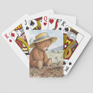Jeu De Cartes Nounours regardant une marguerite en croissance