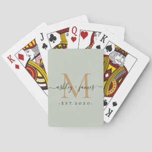 Jeu De Cartes Nouveau marié M. Mme Monogram Noms Année Gold Gree