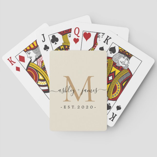 Jeu De Cartes Nouveau marié M. Mme Monogram Noms Année Gold Ivor (dos)