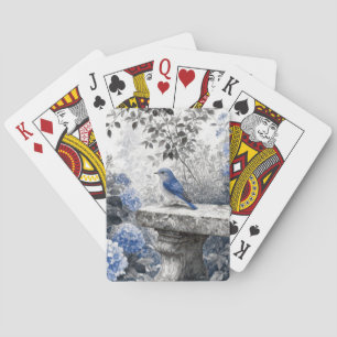 Jeu De Cartes Oiseau Bleu au Lavis d'Encre sur un Banc de Jardin