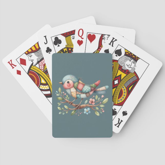 Jeu De Cartes Oiseau chanteur patchwork sur branche fleurie (dos)
