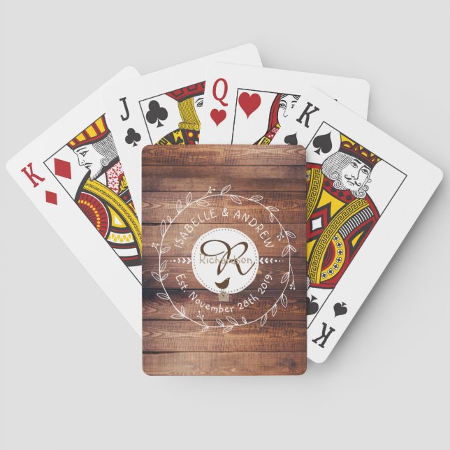 Jeu De Cartes Oiseau en bois de guirlande de feuille de (dos)
