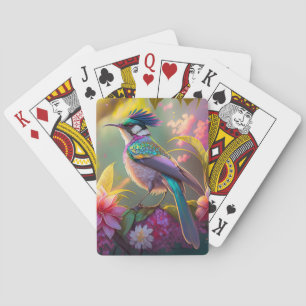 Jeu De Cartes Oiseau fantastique à ailes arc-en-ciel et crête bl