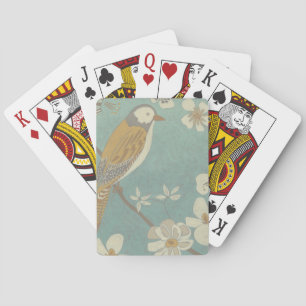 Jeu De Cartes Oiseau jaune, gris et beige perché sur une branche