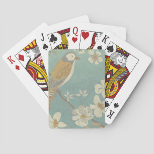 Jeu De Cartes Oiseau jaune, gris et beige perché sur une branche