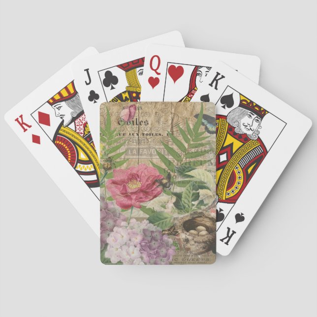 Jeu De Cartes Oiseau Nid Floral Jardin Fleur Papillon Art (dos)