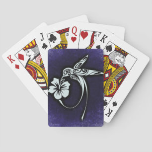 Jeu De Cartes Oiseau Orné sur Fond Bleu Foncé