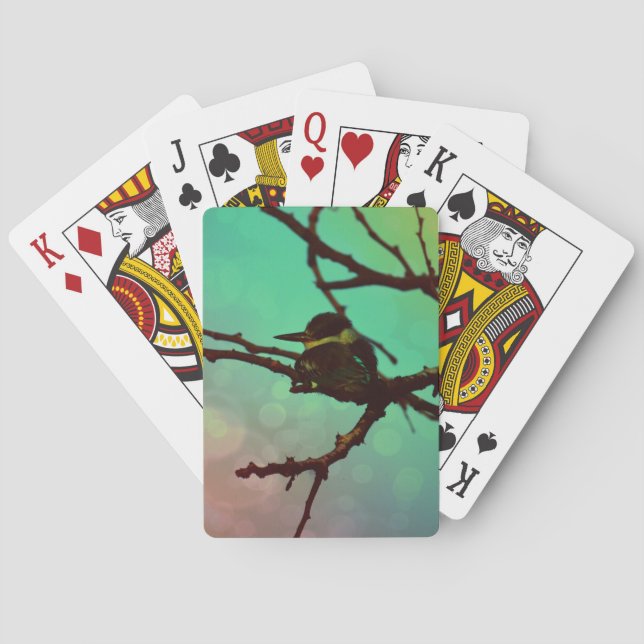 Jeu De Cartes Oiseau Sur Une Branche -Aqua N Rose (dos)
