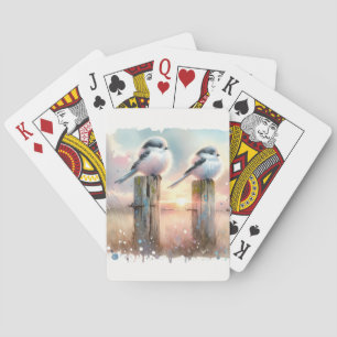 Jeu De Cartes Oiseaux au pastel à l'aquarelle sur une clôture au
