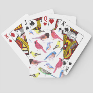 Jeu De Cartes Oiseaux d'aquarelle colorés dans des couleurs mult