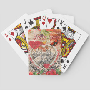 Jeu De Cartes Oiseaux de l'amour Cœur Rouge Collage d'art
