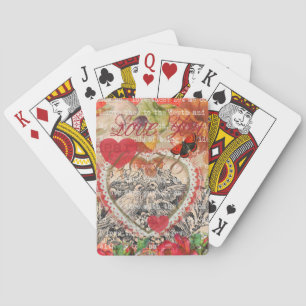 Jeu De Cartes Oiseaux de l'amour Cœur Rouge Collage d'art